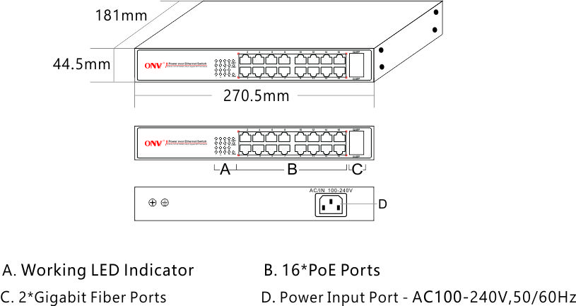 18-port unmanaged PoE Fiber switch,PoE switch,gigabit PoE switces