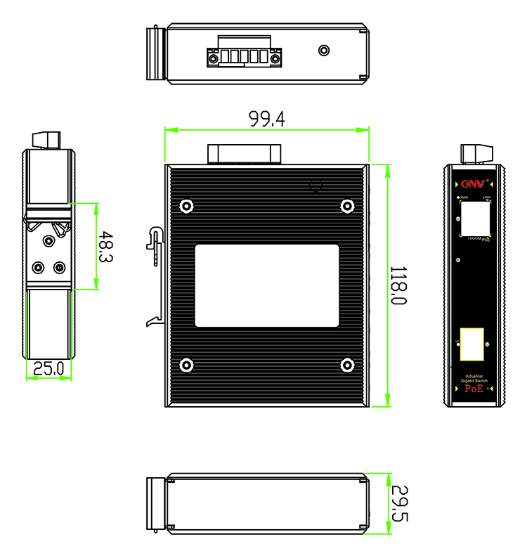 industrial PoE switch , industrial switch, 2-port gigabit industrial switch