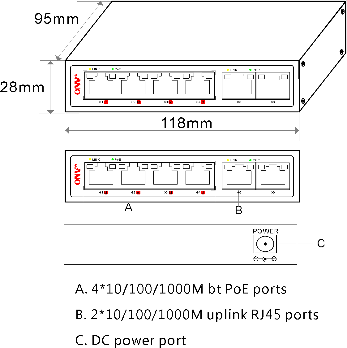 6-port gigabit bt PoE switch,6-port bt PoE switch,PoE switch