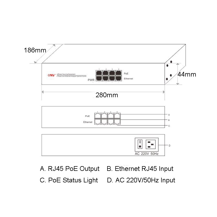 4-port 10/100M PoE injector,PoE injector