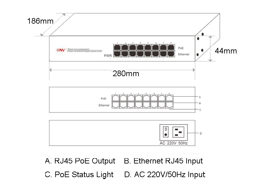 8-port gigabit PoE injector, gigabit PoE injector, PoE injector