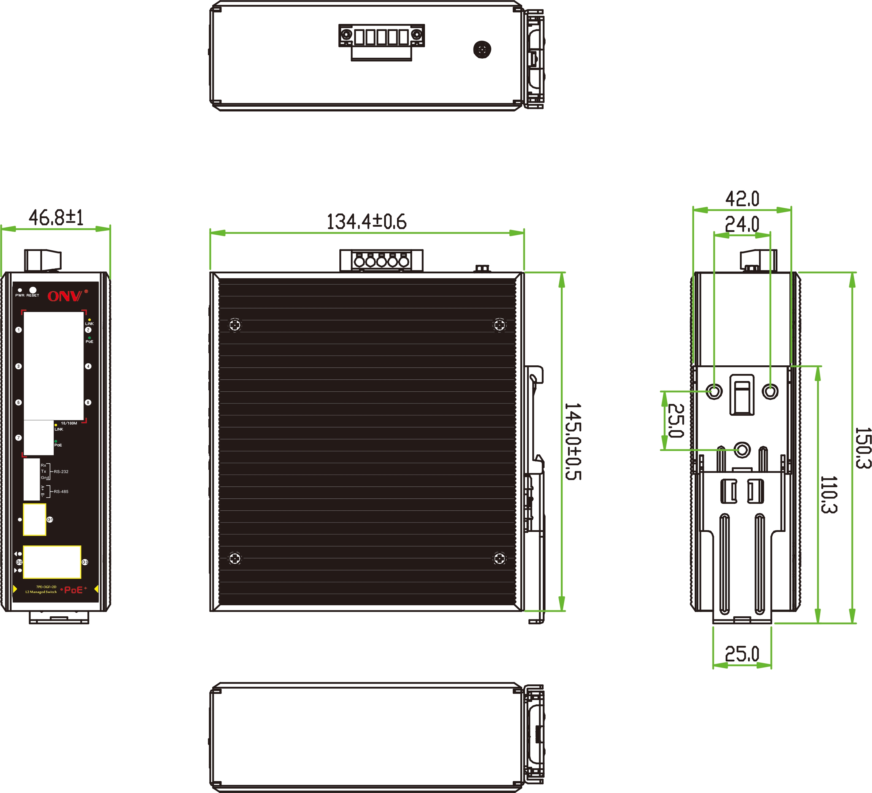 10-port managed industrial PoE data switch， industrial PoE switch