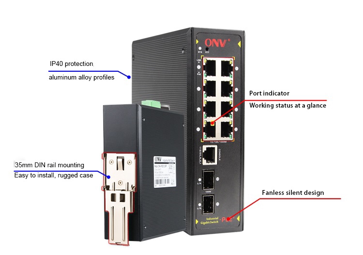 10-port gigabit managed industrial PoE switch， industrial PoE switch