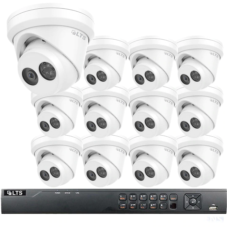 12-Camera Turret IP Security Camera System 4MP - 20fps @ 2688x1520p, True WDR, Weatherproof, 3TB of Storage, LTN8712-D4WM