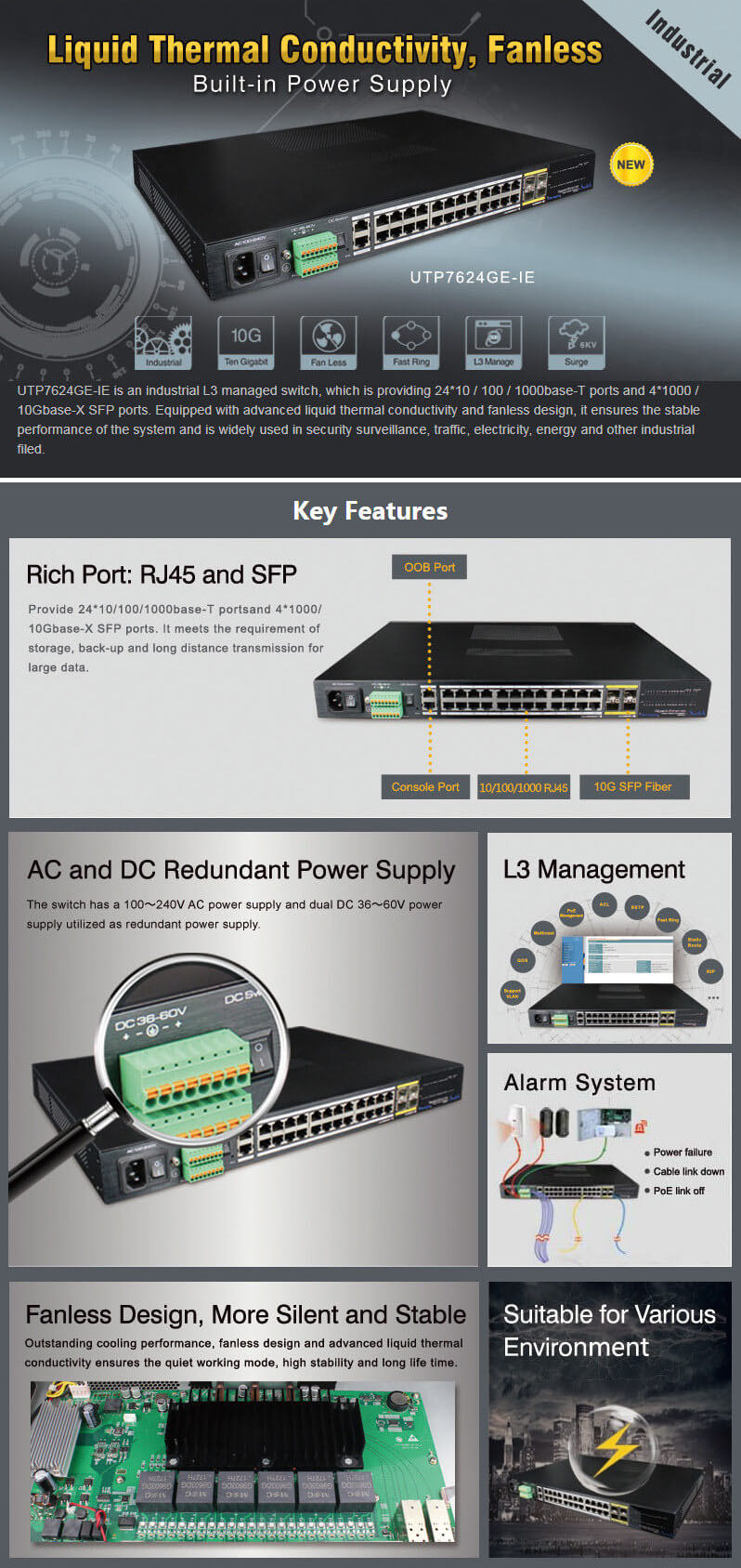 UTEPO, 24 ports industrial switch UTEPO, 24 ports industrial switch